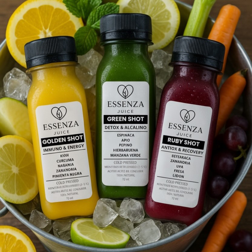 Los tres shots de Essenza Juice sobre hielo